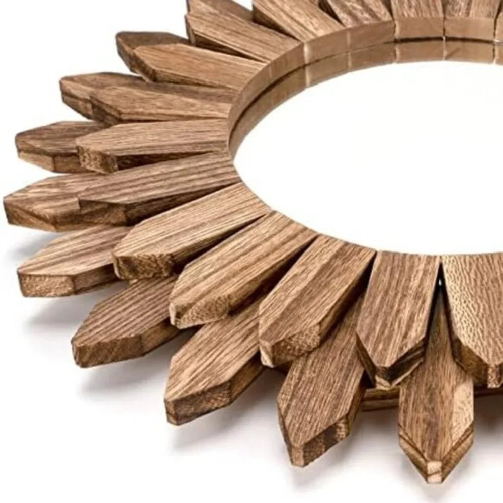 New 12Inch Rustic Sunburst Wall Mirror, Boho Decorative Mirror for Home Decor